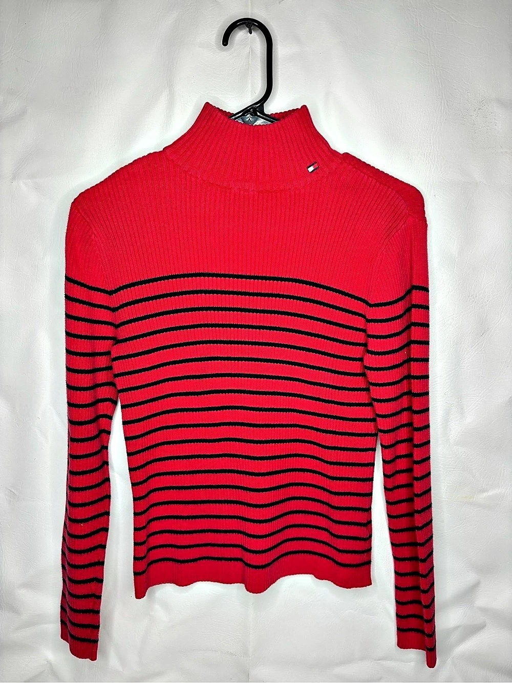 Tommy Hilfiger Striped Turtleneck in Red & Black Size Medium